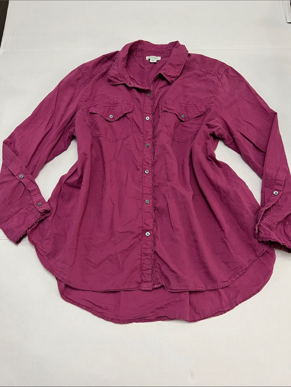 Sundance Womens Pink Purple Western Long Sleeve Cotton Ruffle Button Up Shirt XL